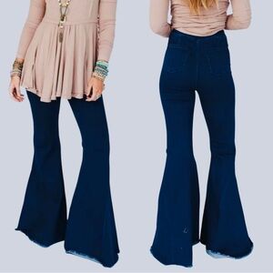 Three Bird Nest High Waisted Extreme Bell Bottom Flare Jeans Large Boho Retro